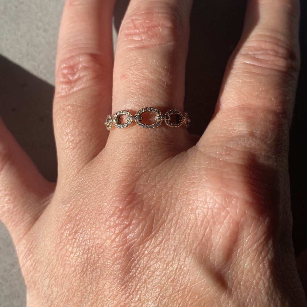 ROSE GOLD & pavè Diamonds ring diamond band chain link wedding 7 karat kt solid - Picture 9 of 10